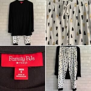 Macys Family PJs Christmas Holiday Pajama Set Mens Small Blk Gold SM